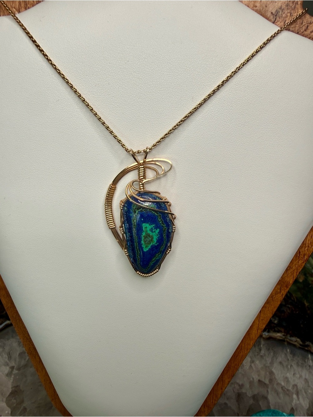 Gold Wire-Wrapped Azurite Malachite Pendant